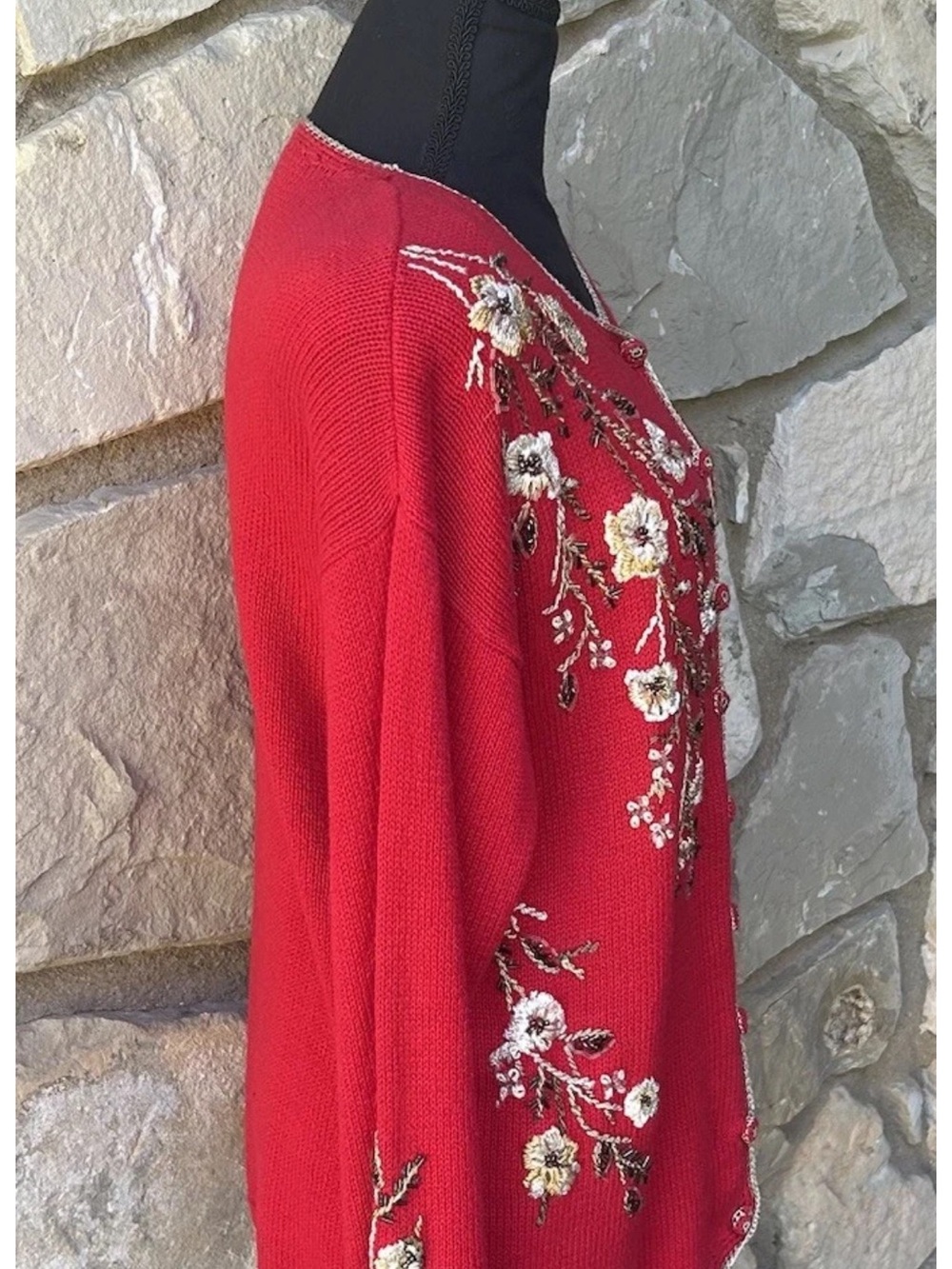Vintage Carolina Colours Cardigan‎ Sweater Small Red Embroidered - Picture 8 of 12